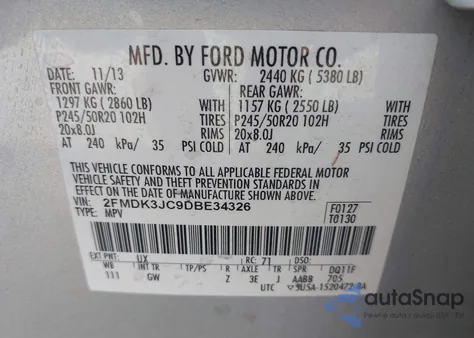 2013 Ford Edge Sel z USA, uszkodzony, nr VIN 2FMDK3JC9DBE34326